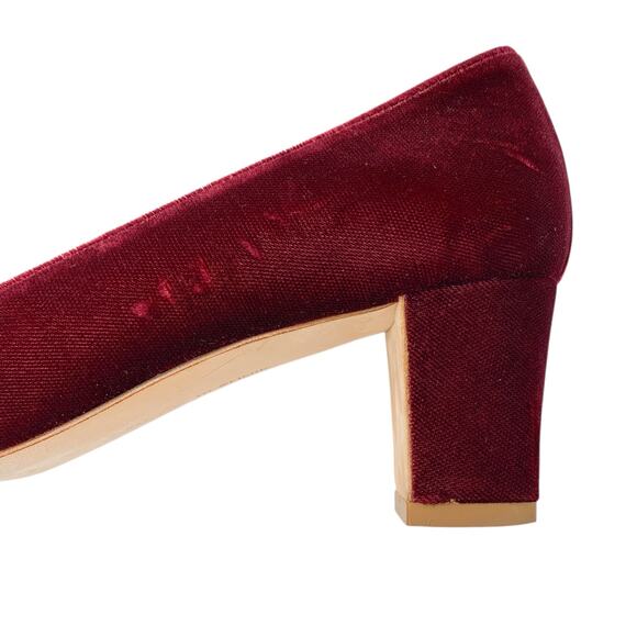 Manolo Blahnik Okkato Burgundy Velvet Crystal Ornament Almond Toe Block Pumps - Picture 12 of 14